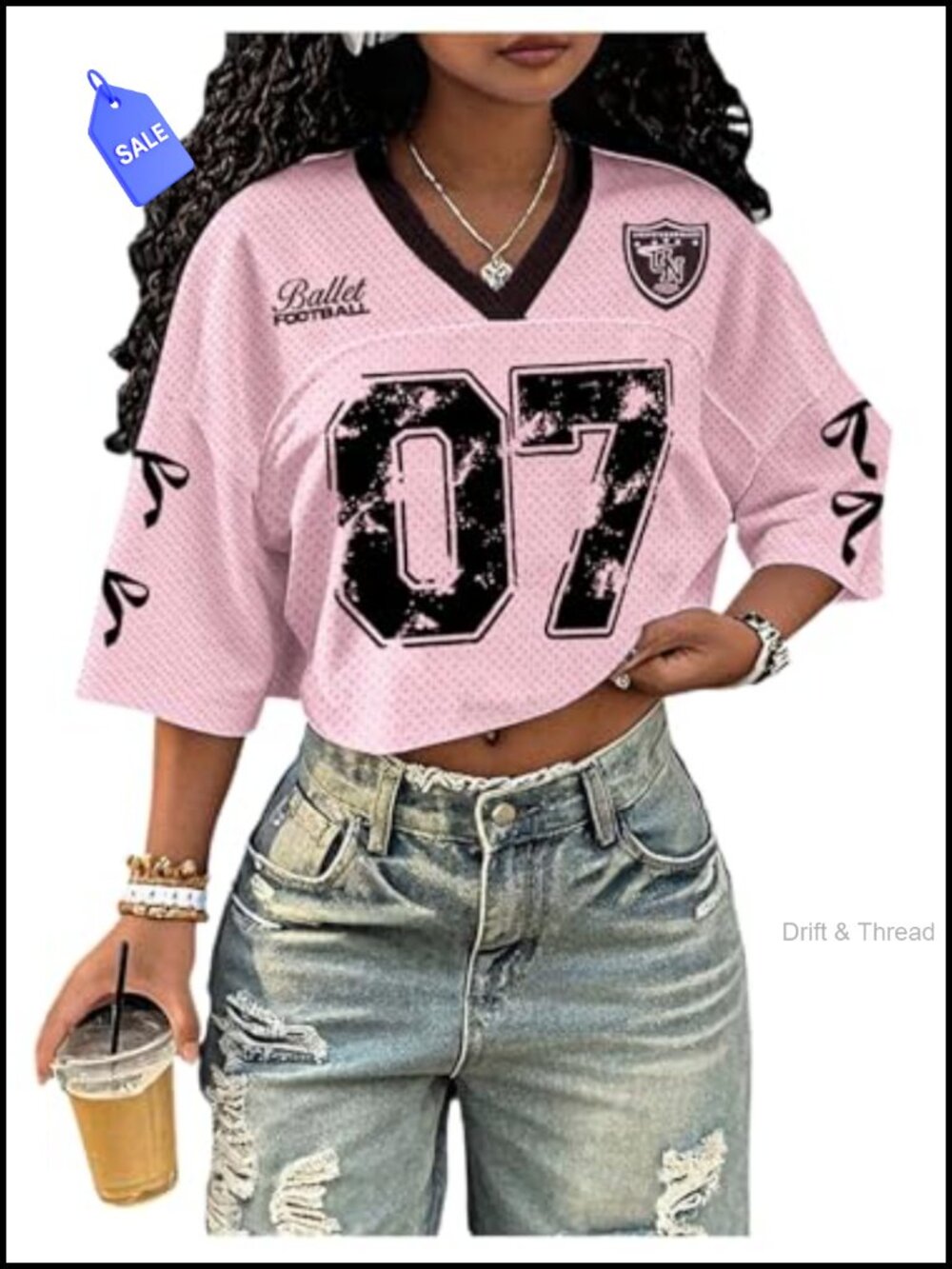 Womens Y2K Mesh Cropped V Neck Jersey Graphic Crop Top